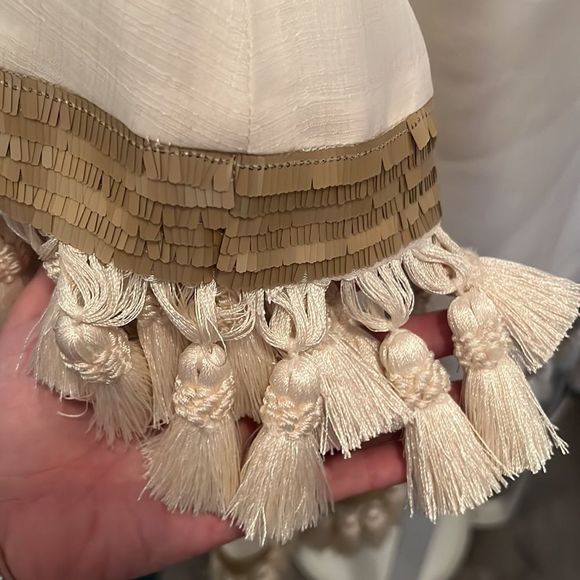 NWT cream mestizia NY off shoulder mini dress sequins and tassels - small - Picture 4 of 5